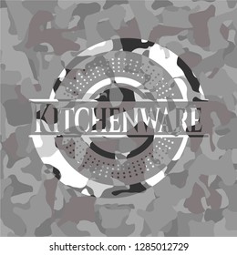 Kitchenware on grey camouflaged pattern