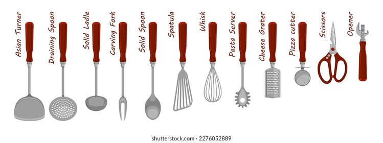 Kitchenware on white background. Cooking tools concept.