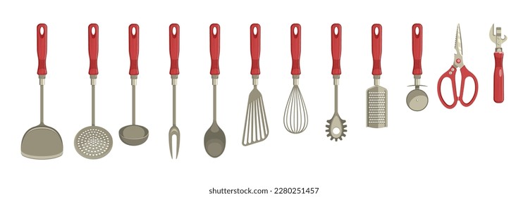 Kitchenware on white background. Cooking tools concept.