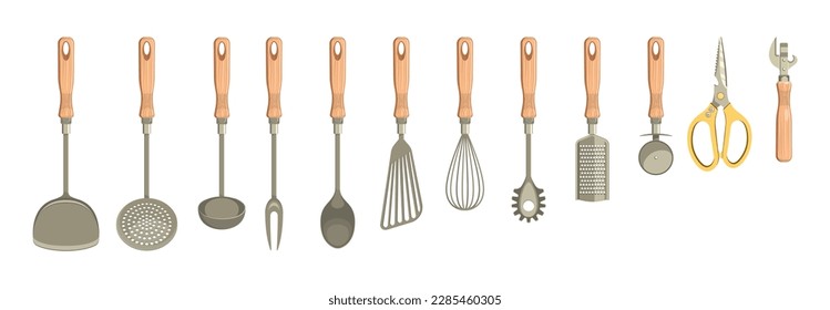 Kitchenware on white background. Cooking tools concept.