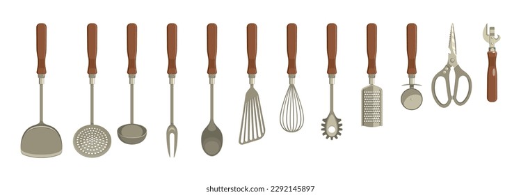 Kitchenware on white background. Cooking tools concept.