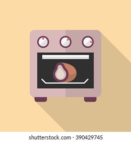 Kitchenware oven flat  icon with long shadow,circle,eps10,interface,button