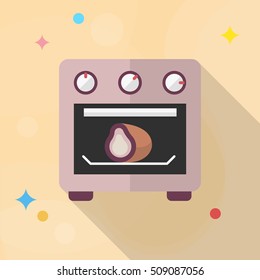 Kitchenware oven flat  icon with long shadow,circle,eps10,interface,button