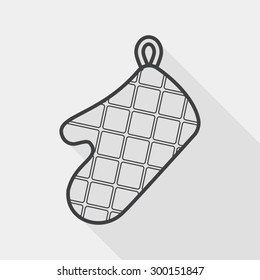 kitchenware oven mitts flat icon with long shadow, line icon