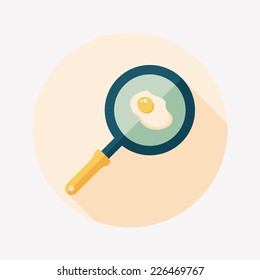 Kitchenware pan and egg flat icon with long shadow,eps10