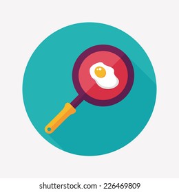 Kitchenware pan and egg flat icon with long shadow,eps10