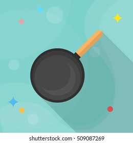 Kitchenware pan flat  icon with long shadow,circle,eps10,interface,button