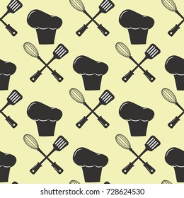 Kitchenware paper tool cooking seamless pattern bakery background vector illustration.