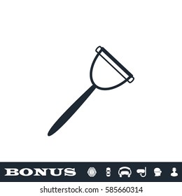 Kitchenware peeler icon flat. Black pictogram on white background. Vector illustration symbol and bonus button