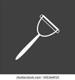 Kitchenware peeler icon flat. Vector white illustration isolated on black background. Flat symbol
