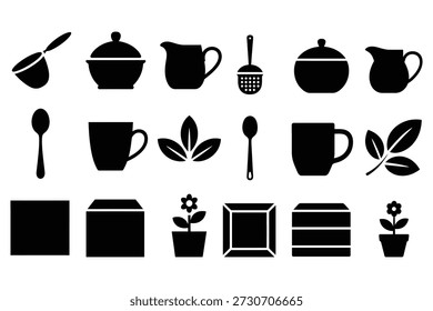 Kitchenware and plant icons spoon pitcher