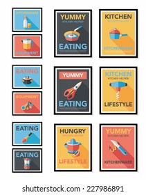 Kitchenware poster flat banner design flat background set, eps10