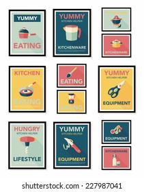 Kitchenware poster flat banner design flat background set, eps10