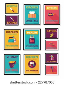 Kitchenware poster flat banner design flat background set, eps10