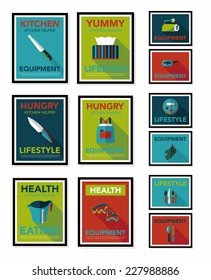 Kitchenware poster flat banner design flat background set, eps10
