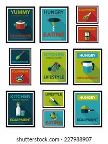 Kitchenware poster flat banner design flat background set, eps10