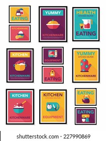 Kitchenware poster flat banner design flat background set, eps10