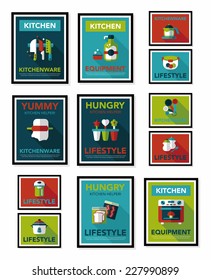 Kitchenware poster flat banner design flat background set, eps10