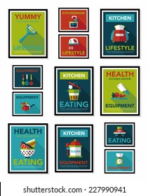 Kitchenware poster flat banner design flat background set, eps10