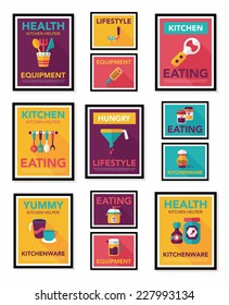 Kitchenware poster flat banner design flat background set, eps10