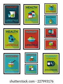 Kitchenware poster flat banner design flat background set, eps10