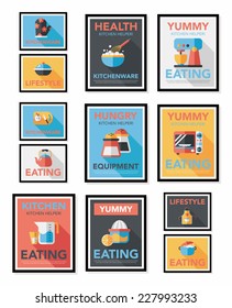 Kitchenware poster flat banner design flat background set, eps10