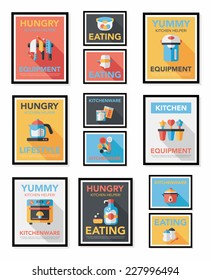 Kitchenware poster flat banner design flat background set, eps10