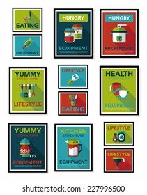 Kitchenware poster flat banner design flat background set, eps10