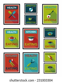 Kitchenware poster flat banner design flat background set, eps10