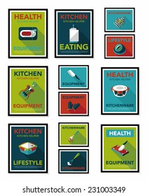 Kitchenware poster flat banner design flat background set, eps10