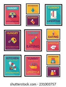 Kitchenware poster flat banner design flat background set, eps10
