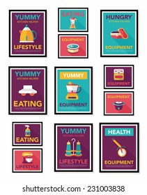 Kitchenware poster flat banner design flat background set, eps10