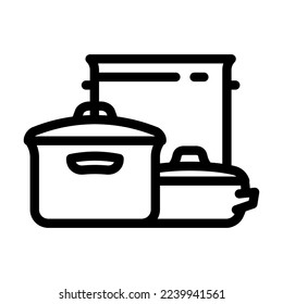 Küchengeschirr Kochtöpfe Symbol Vektorgrafik. Kochgeschirr zum Kochen. isoliertes Kontursymbol