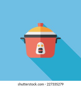 kitchenware rice cooker flat icon with long shadow,eps10