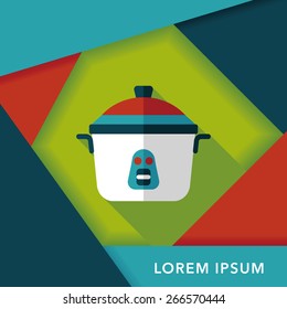 kitchenware rice cooker flat icon with long shadow,eps10