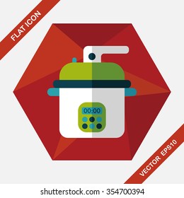 kitchenware rice cooker flat icon with long shadow,eps10