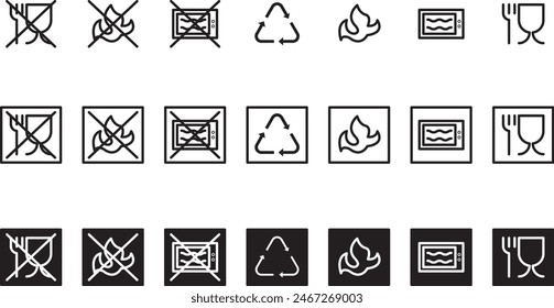 Kitchenware Safety Symbols, Do not microwave, food safety , vector illustration