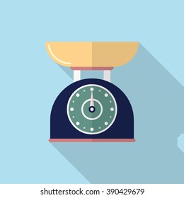Kitchenware scales flat  icon with long shadow,circle,eps10,interface,button