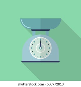 Kitchenware scales flat  icon with long shadow,circle,eps10,interface,button