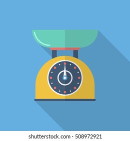 Kitchenware scales flat  icon with long shadow,circle,eps10,interface,button
