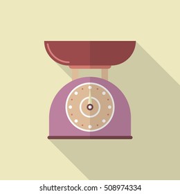 Kitchenware scales flat  icon with long shadow,circle,eps10,interface,button