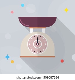 Kitchenware scales flat  icon with long shadow,circle,eps10,interface,button