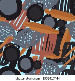 Kitchenware seamless pattern flat illustration for your design.