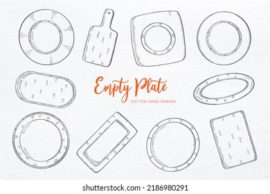 Kitchenware set collection top view with hand drawn sketch vector