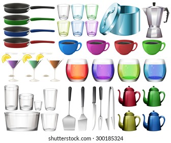 Kitchenware set with glasses illustration