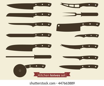 Kitchenware. Set of knives silhouettes. Different kinds. Vector illustration
