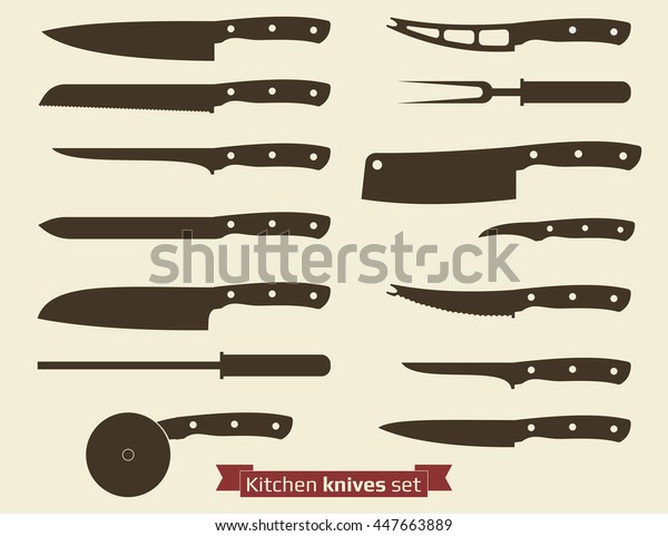 Kitchenware. Set of knives silhouettes.\
Different kinds. Vector\
illustration\
