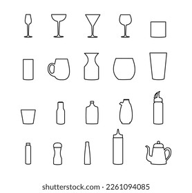 Kitchenware set, small items in kitchen, vector line