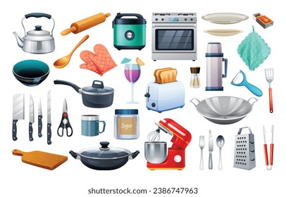 Kitchenware set vector illustration. Kitchen tools, kitchen utensils collection isolated on white background