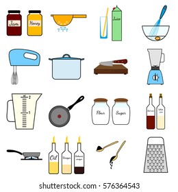 Kitchenware set.Cooking process set. Isolated vector illustration on white background.